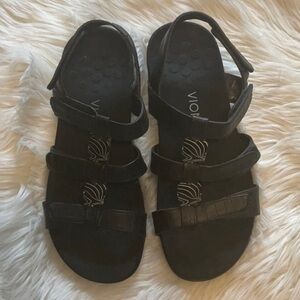 Vionic Amber Women Black Croc Embossed Walkability Orthotic Arch Sandals Size 8